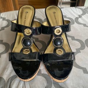 Etienne Aigner Black Patent Leather Sandal Size 8.5m